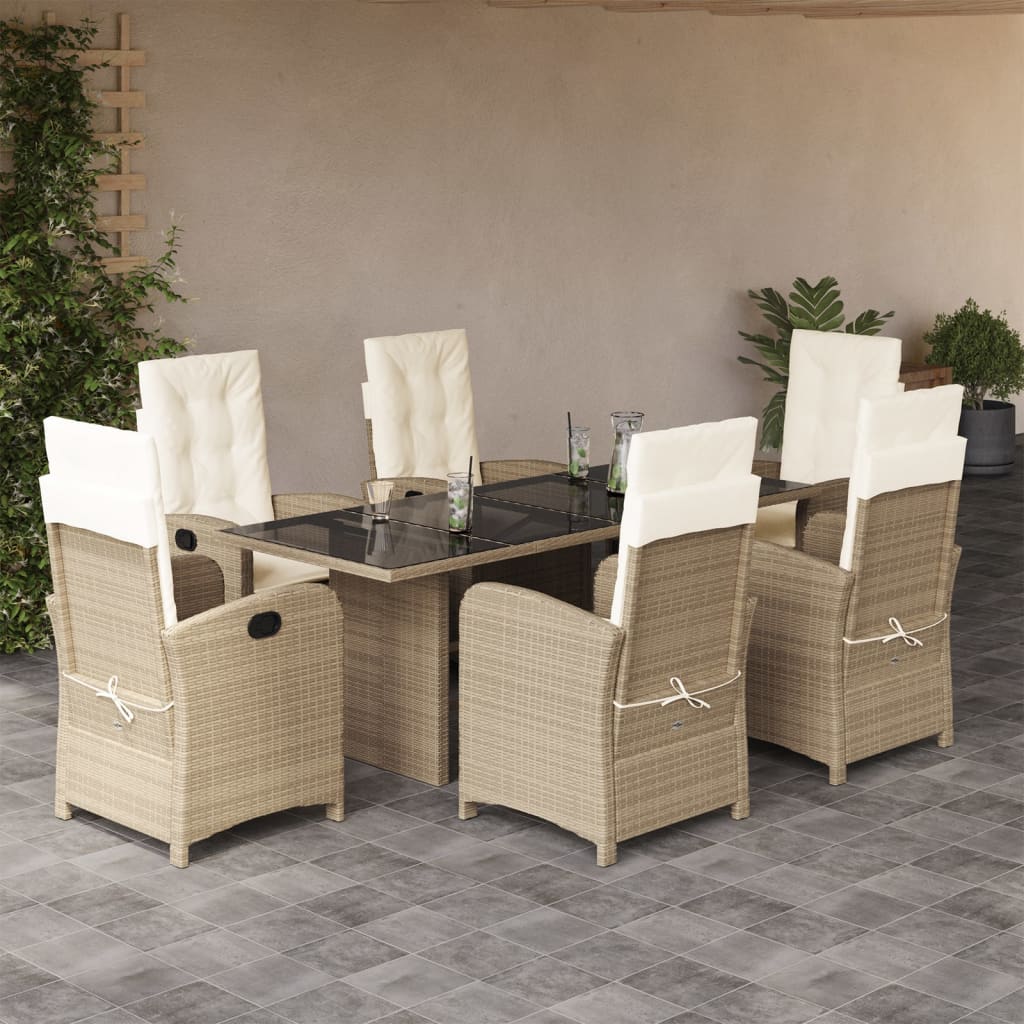 7-delige Tuinset met kussens poly rattan beige – afbeelding 1