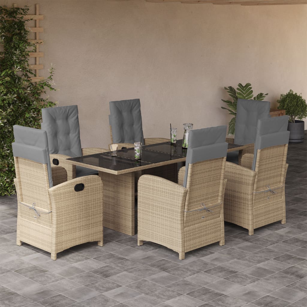 7-delige Tuinset met kussens poly rattan gemengd beige – afbeelding 1