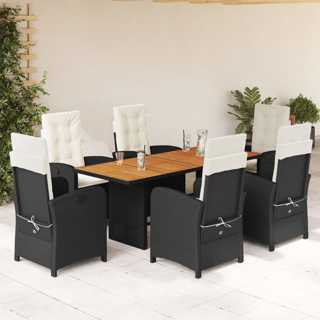 7-delige Tuinset met kussens poly rattan zwart – afbeelding 1