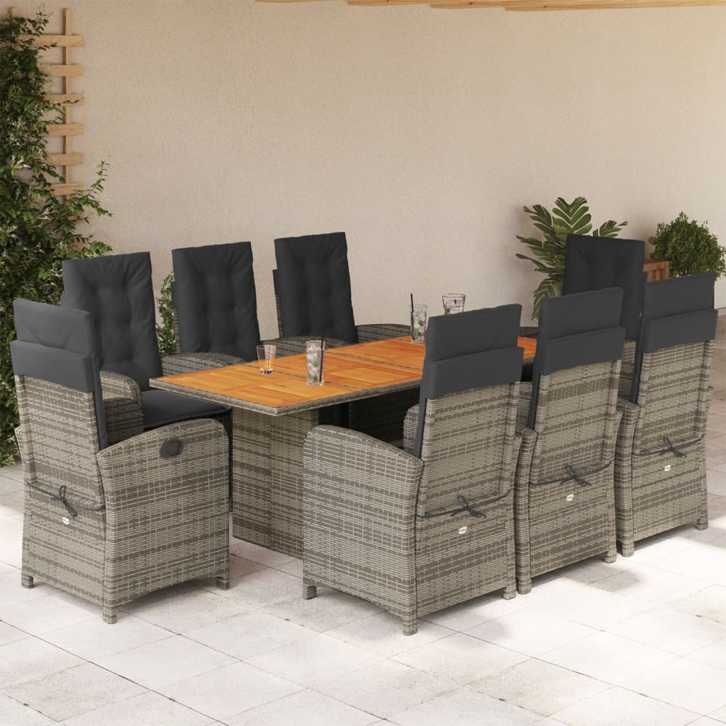 9-delige Tuinset met kussens poly rattan grijs – afbeelding 1