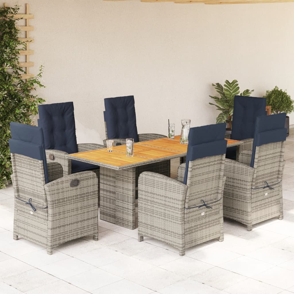 7-delige Tuinset met kussens poly rattan beige – afbeelding 1