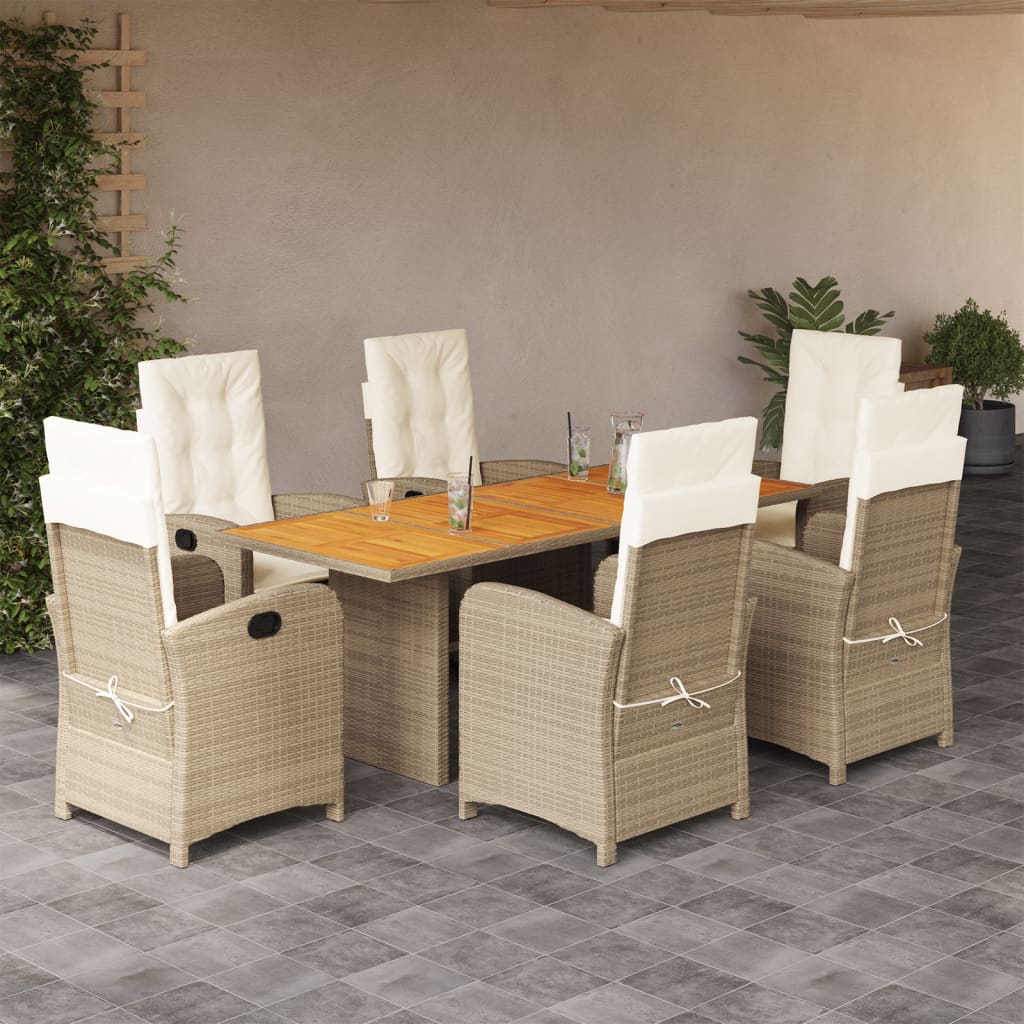 7-delige Tuinset met kussens poly rattan gemengd beige – afbeelding 1
