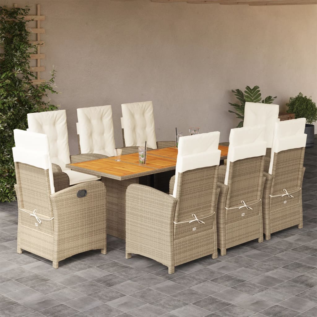 9-delige Tuinset met kussens poly rattan gemengd beige – afbeelding 1