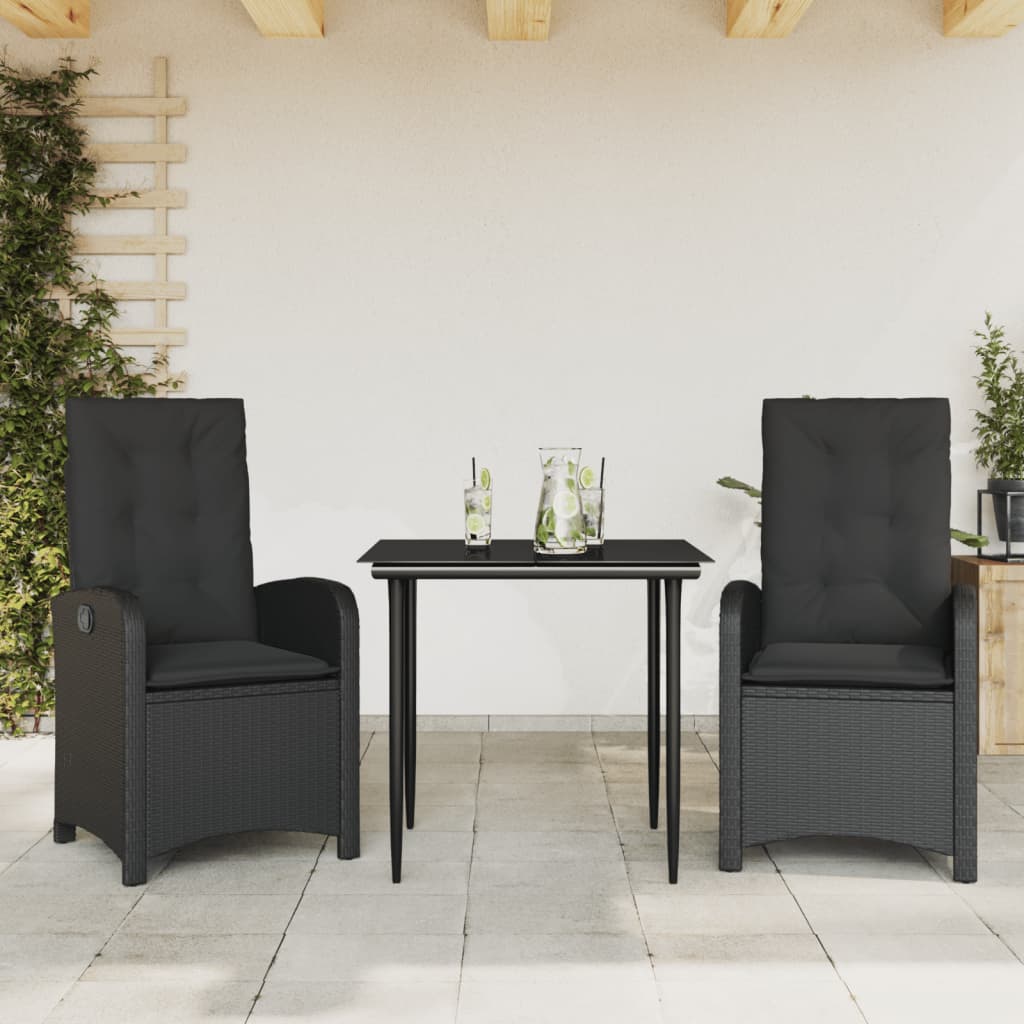 3-delige Tuinset met kussens poly rattan zwart – afbeelding 1