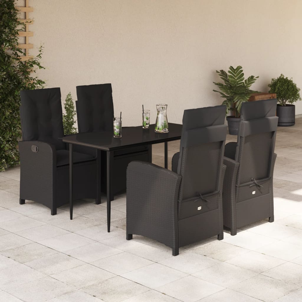 5-delige Tuinset met kussens poly rattan zwart – afbeelding 1