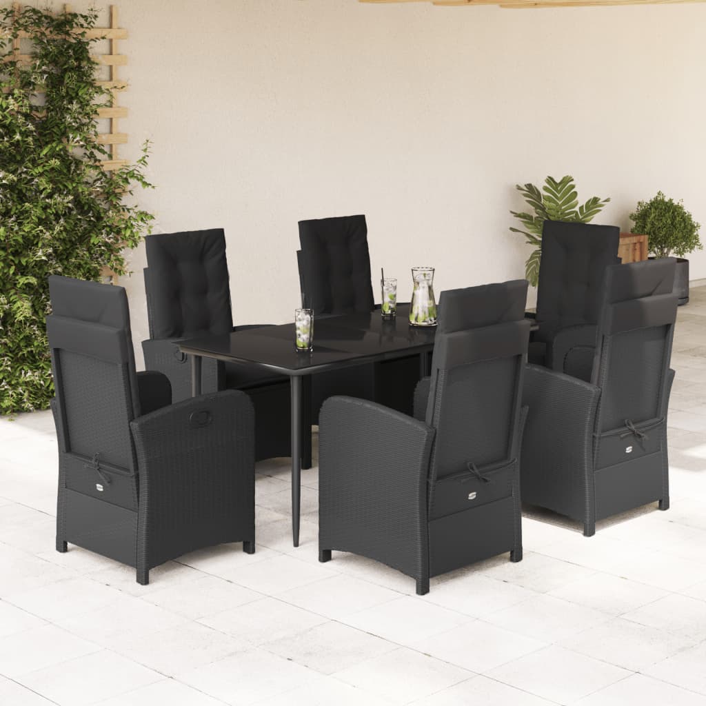 7-delige Tuinset met kussens poly rattan zwart – afbeelding 1