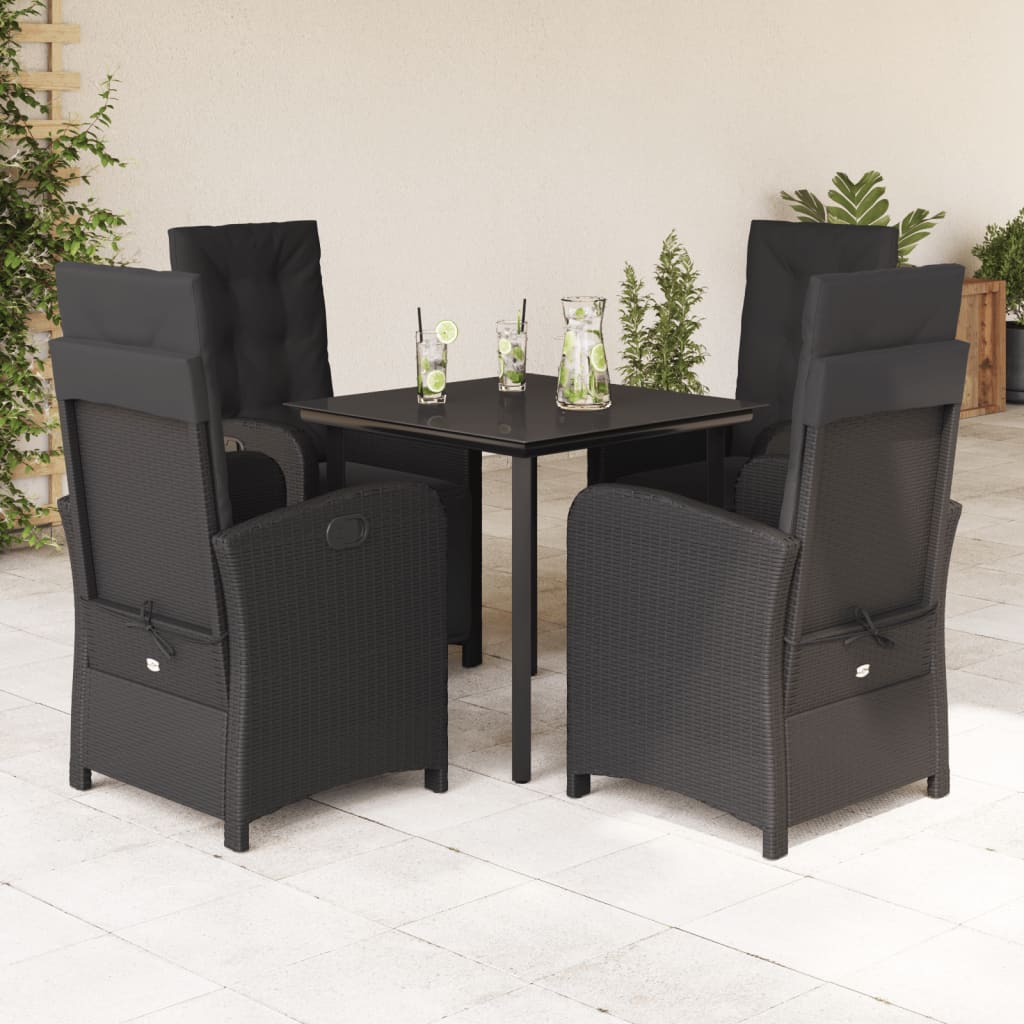 5-delige Tuinset met kussens poly rattan zwart