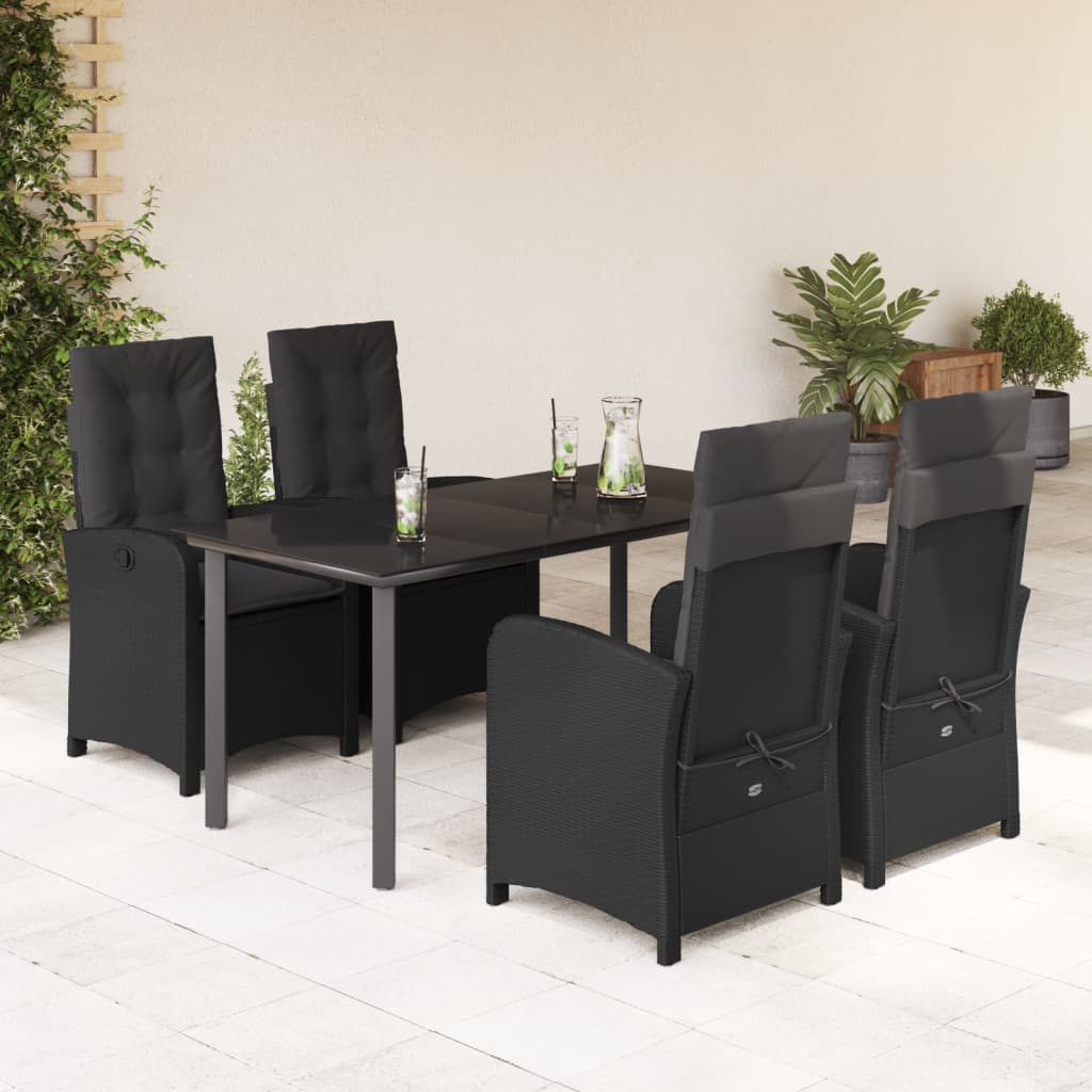 5-delige Tuinset met kussens poly rattan zwart – afbeelding 1