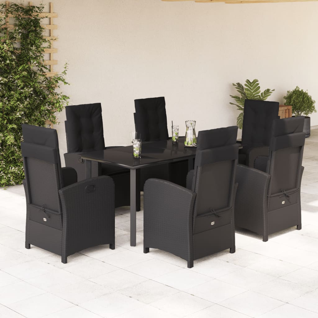 7-delige Tuinset met kussens poly rattan zwart – afbeelding 1