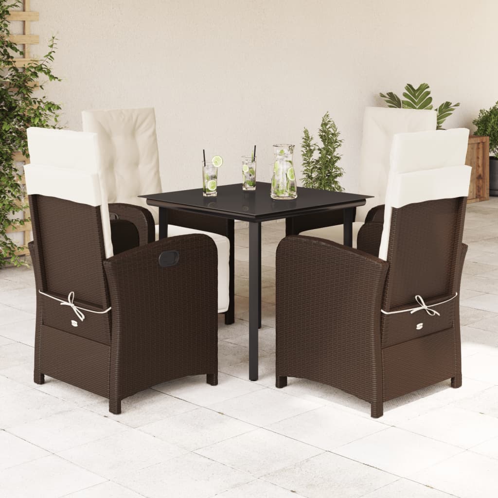 5-delige Tuinset met kussens poly rattan bruin – afbeelding 1