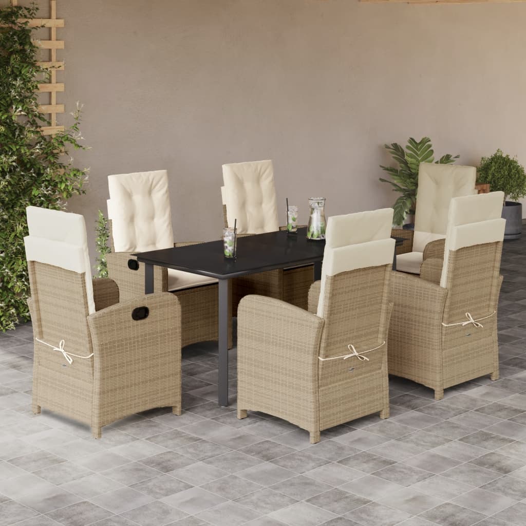7-delige Tuinset met kussens poly rattan beige – afbeelding 1