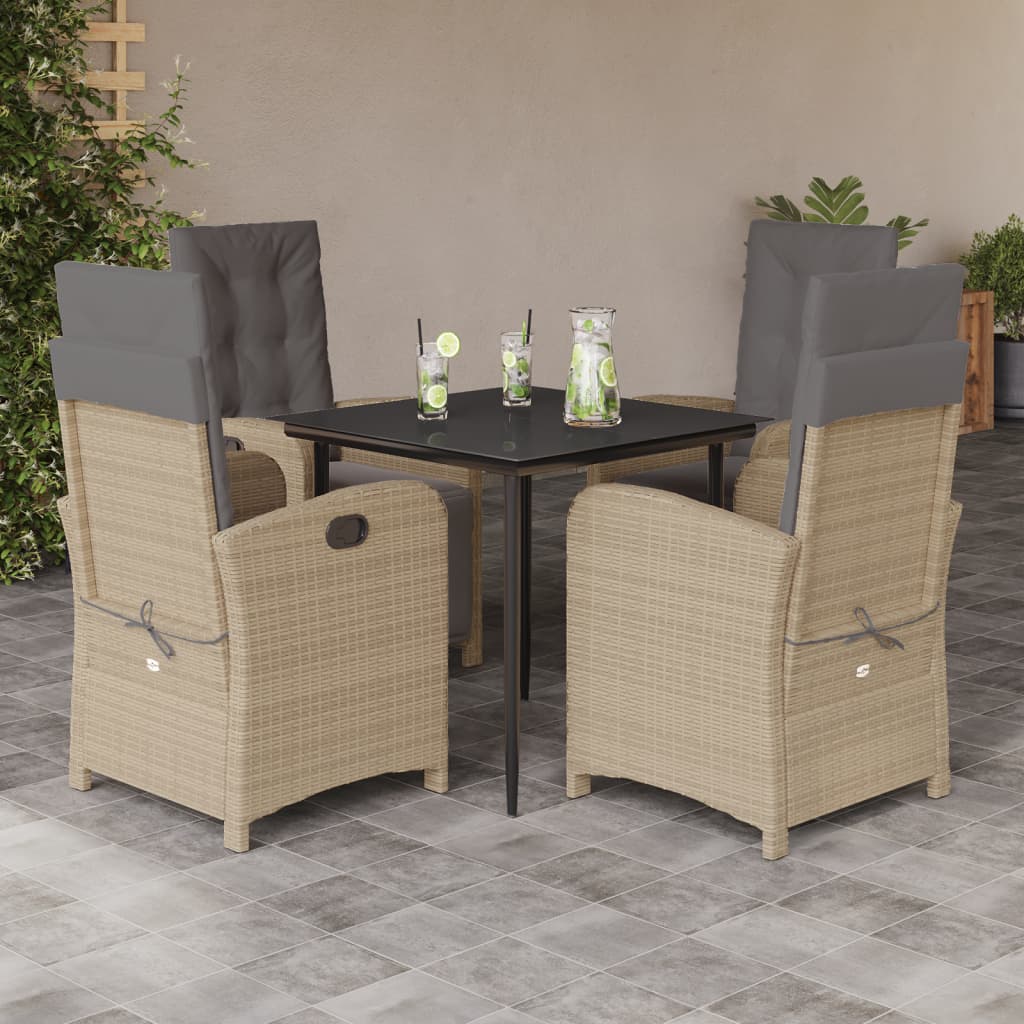 5-delige Tuinset met kussens poly rattan gemengd beige – afbeelding 1