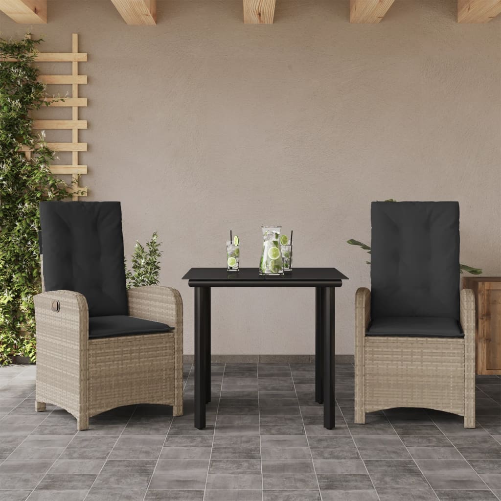 3-delige Tuinset met kussens poly rattan lichtgrijs – afbeelding 1