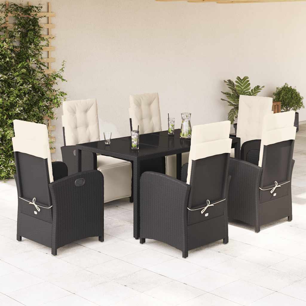 7-delige Tuinset met kussens poly rattan zwart – afbeelding 1