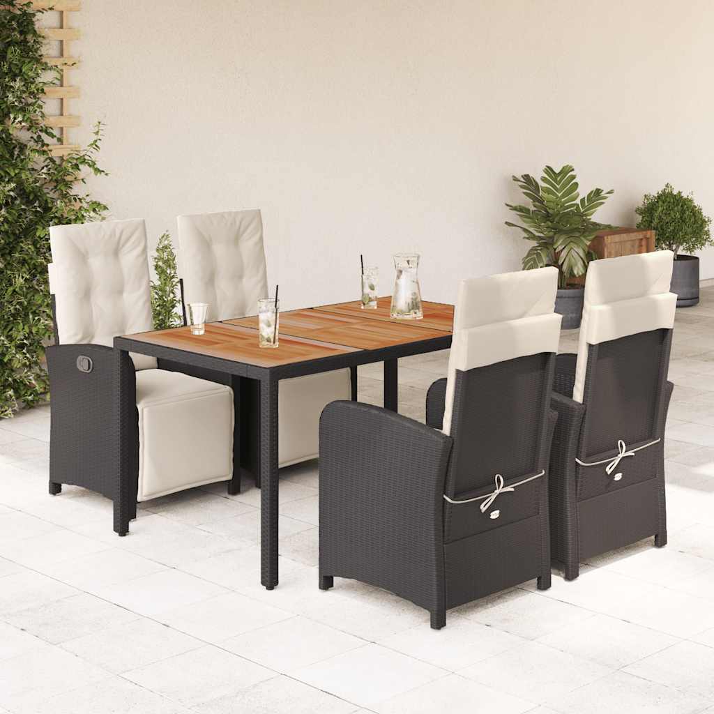 5-delige Tuinset met kussens poly rattan zwart – afbeelding 1