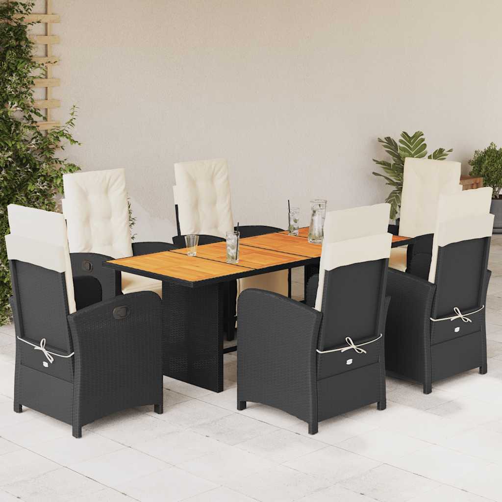 7-delige Tuinset met kussens poly rattan zwart – afbeelding 1