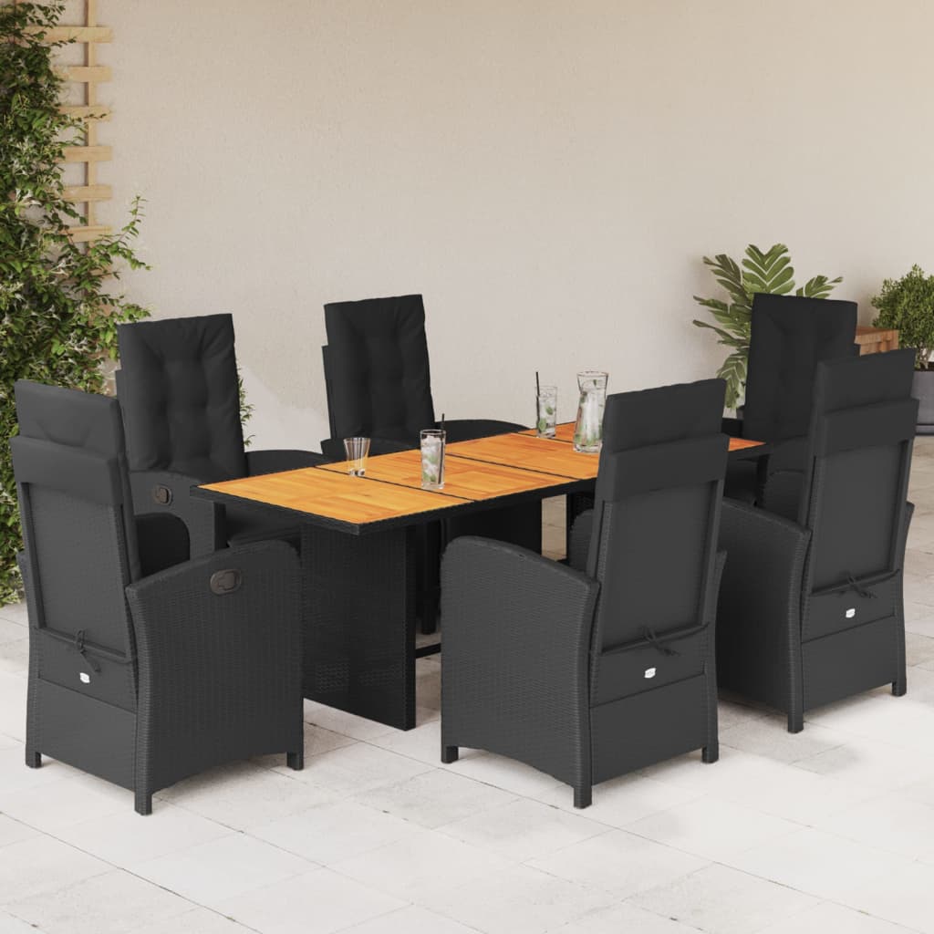 7-delige Tuinset met kussens poly rattan zwart – afbeelding 1