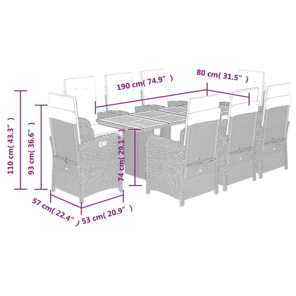 9-delige Tuinset poly rattan zwart – afbeelding 9