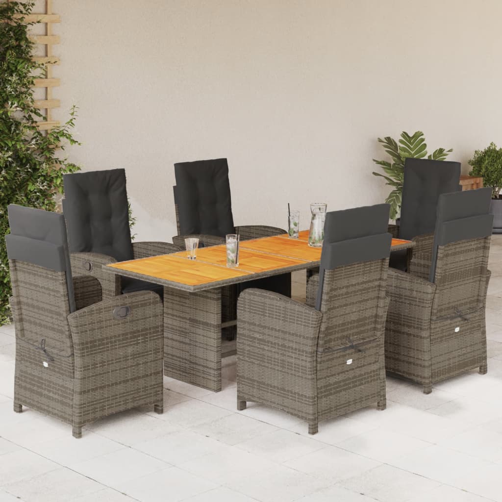 7-delige Tuinset met kussens poly rattan grijs – afbeelding 1
