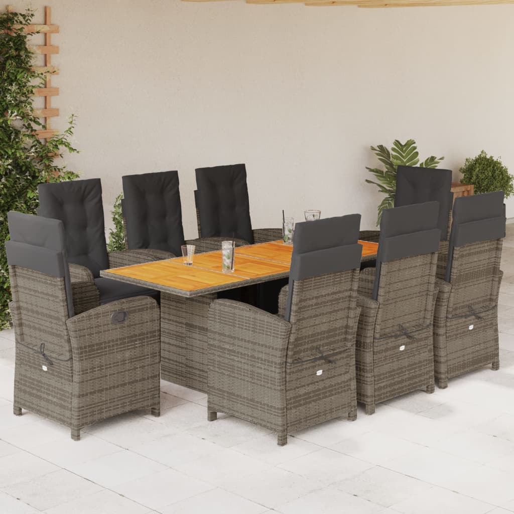 9-delige Tuinset met kussens poly rattan grijs – afbeelding 1