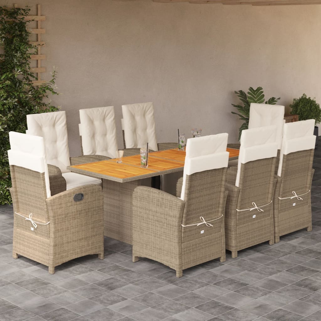 9-delige Tuinset met kussens poly rattan beige – afbeelding 1