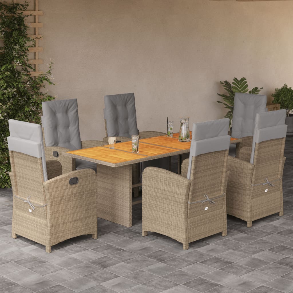 7-delige Tuinset met kussens poly rattan beige – afbeelding 1