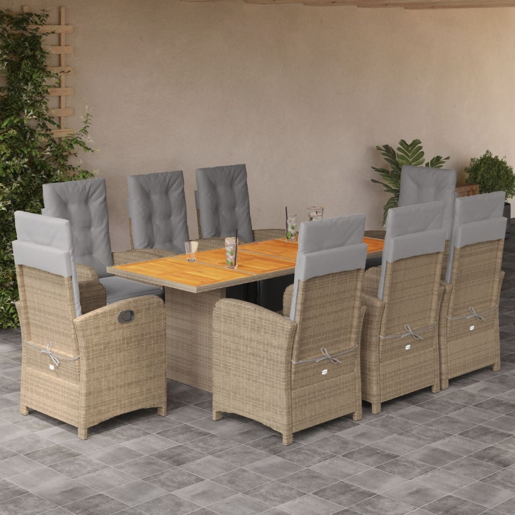 9-delige Tuinset met kussens poly rattan beige – afbeelding 1