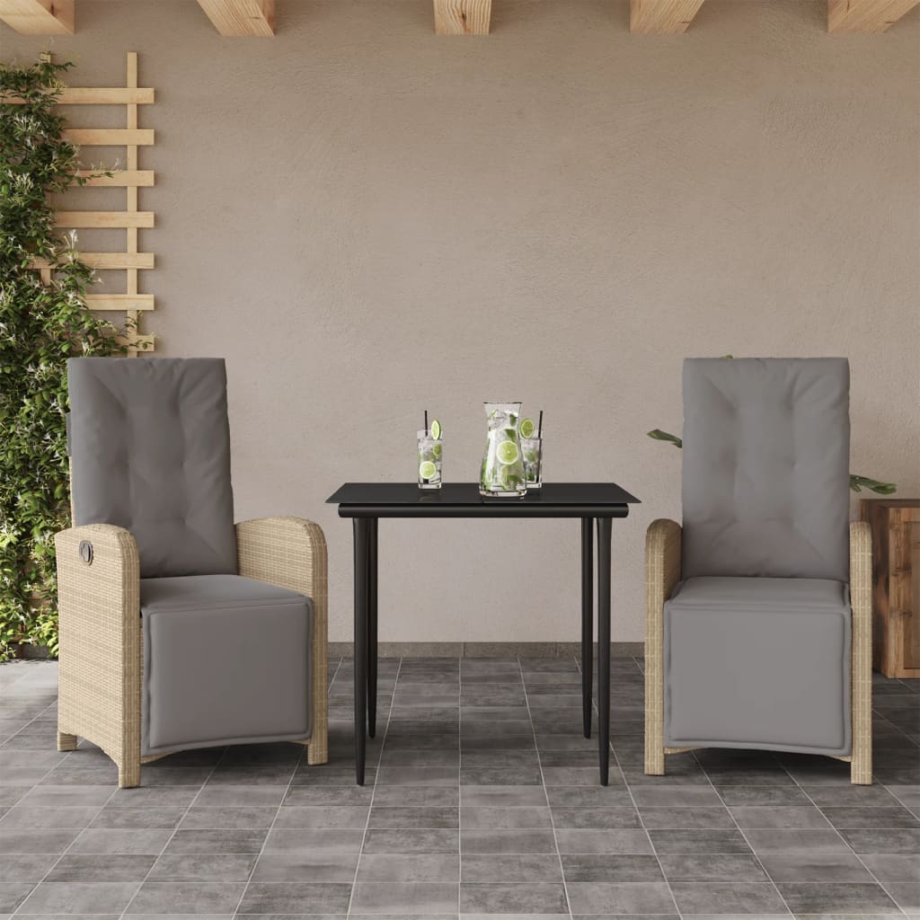 3-delige Bistroset met kussens poly rattan beige – afbeelding 1