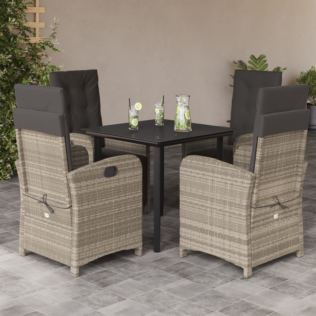 5-delige Tuinset met kussens poly rattan lichtgrijs – afbeelding 1