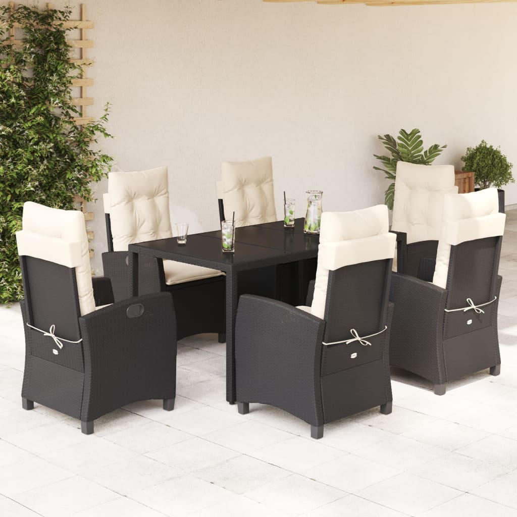 7-delige Tuinset met kussens poly rattan zwart – afbeelding 1