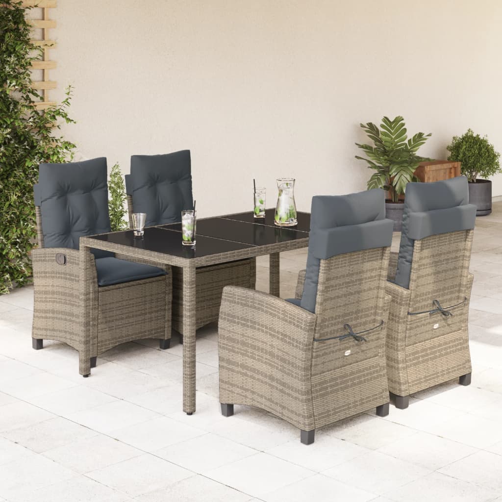 5-delige Tuinset met kussens poly rattan grijs – afbeelding 1