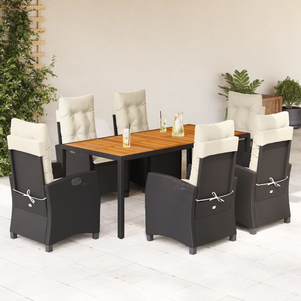 7-delige Tuinset met kussens poly rattan zwart