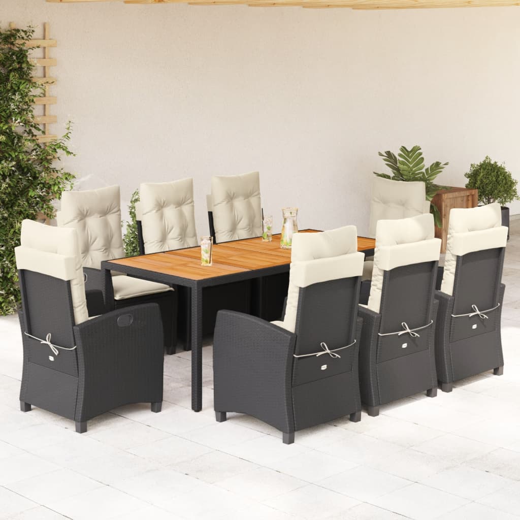 9-delige Tuinset poly rattan zwart – afbeelding 1