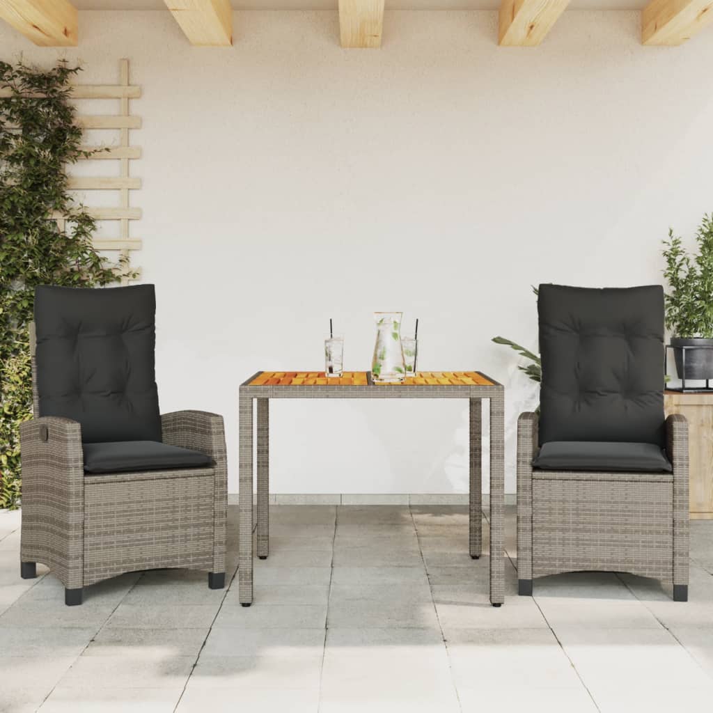 3-delige Tuinset met kussens poly rattan grijs – afbeelding 1