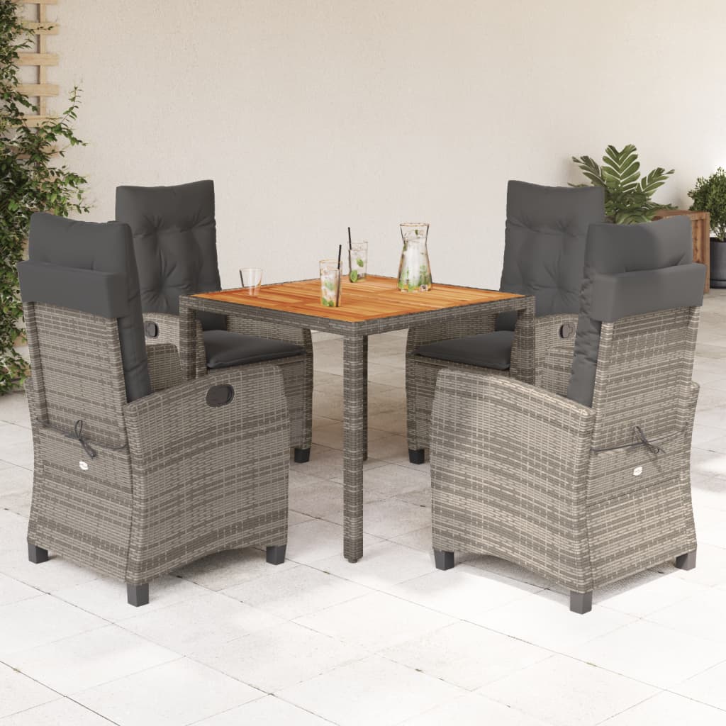 5-delige Tuinset met kussens poly rattan grijs – afbeelding 1