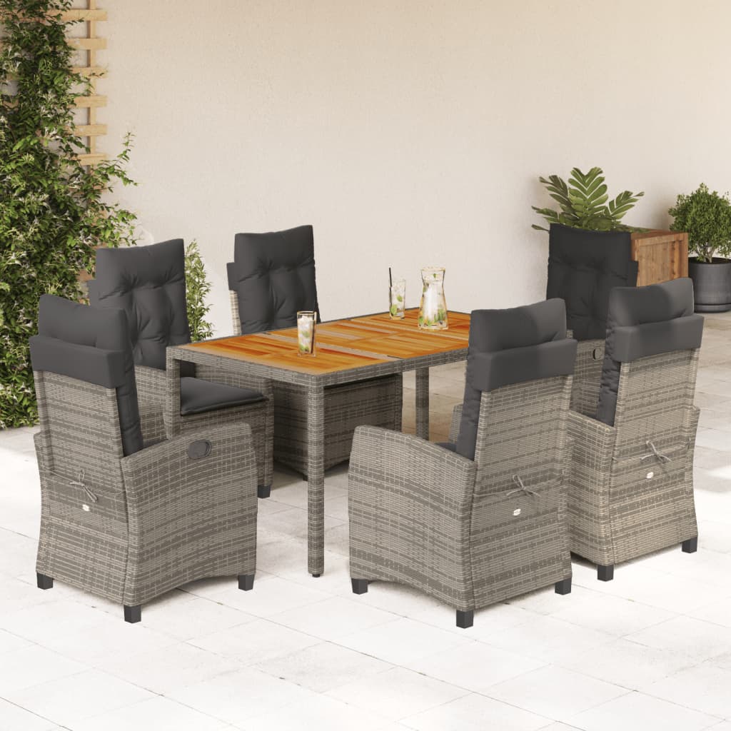 7-delige Tuinset met kussens poly rattan grijs – afbeelding 1