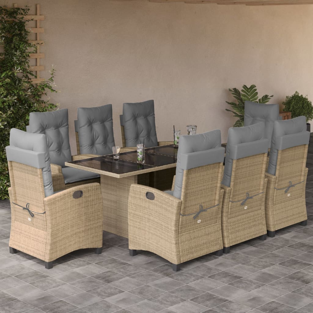 9-delige Tuinset met kussens poly rattan gemengd beige – afbeelding 1