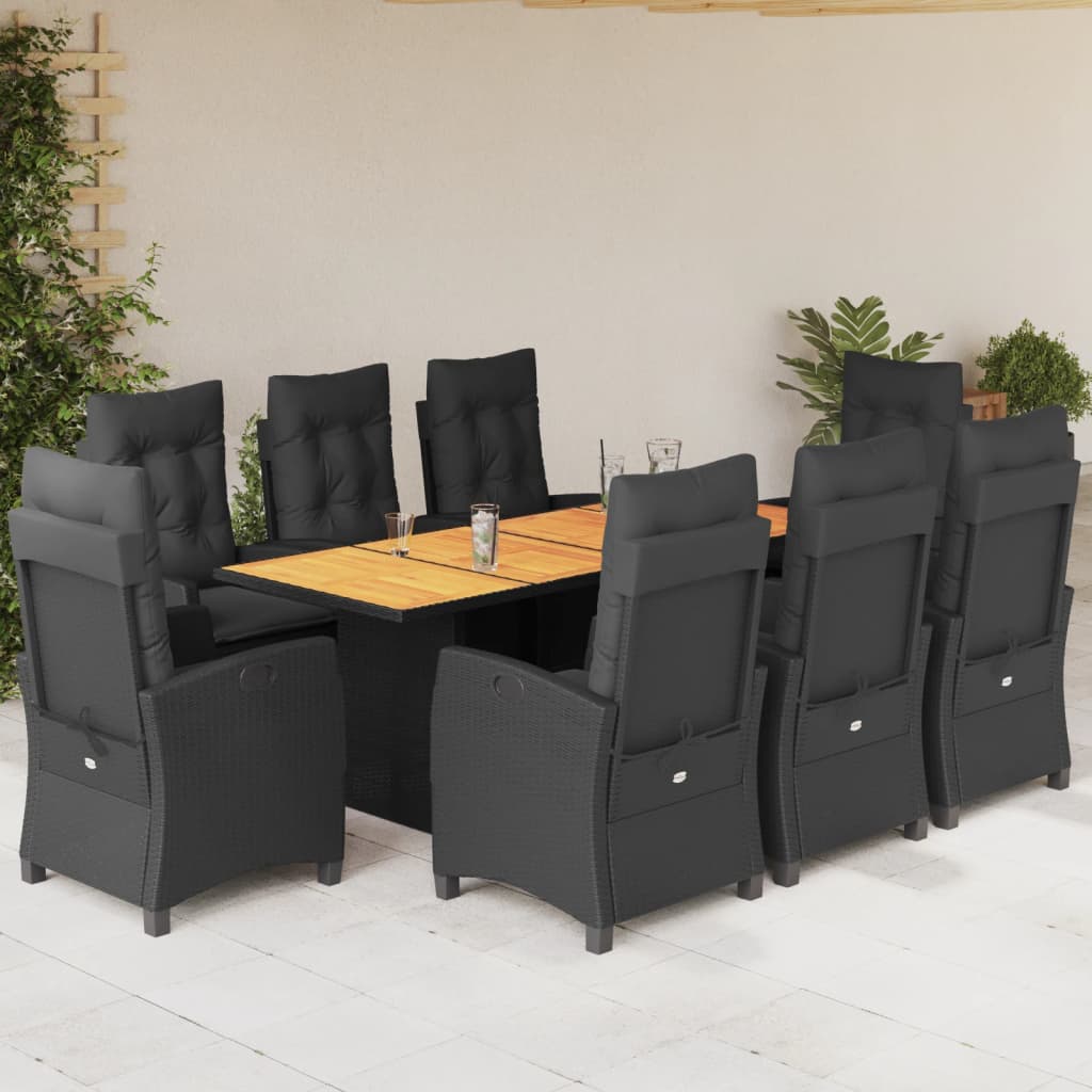 9-delige Tuinset poly rattan zwart – afbeelding 1