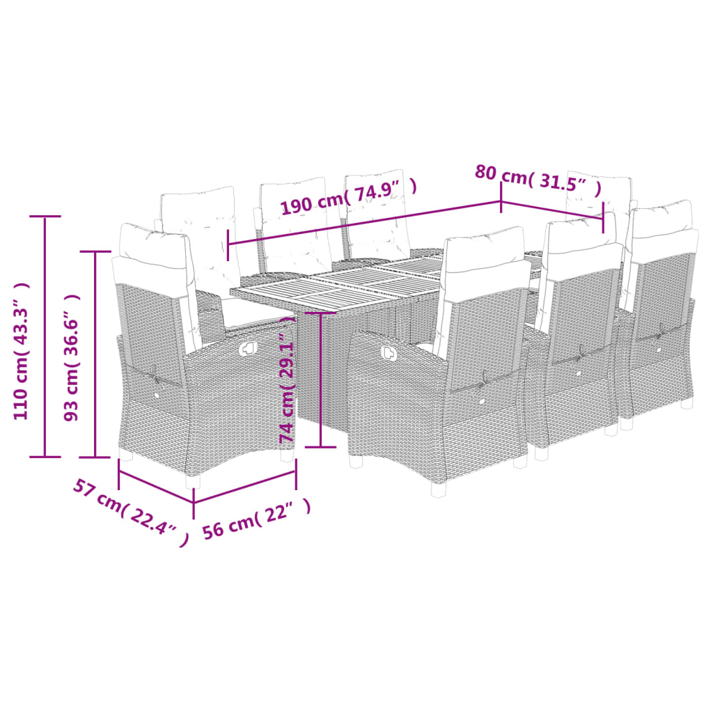 9-delige Tuinset poly rattan zwart – afbeelding 12