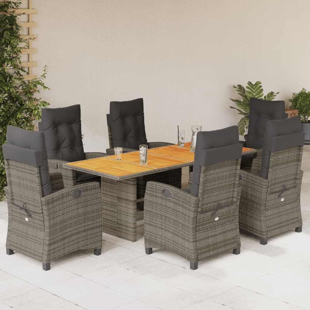 7-delige Tuinset met kussens poly rattan grijs – afbeelding 1