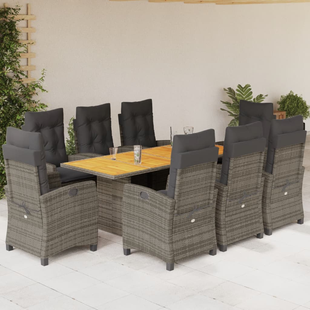 9-delige Tuinset met kussens poly rattan grijs – afbeelding 1