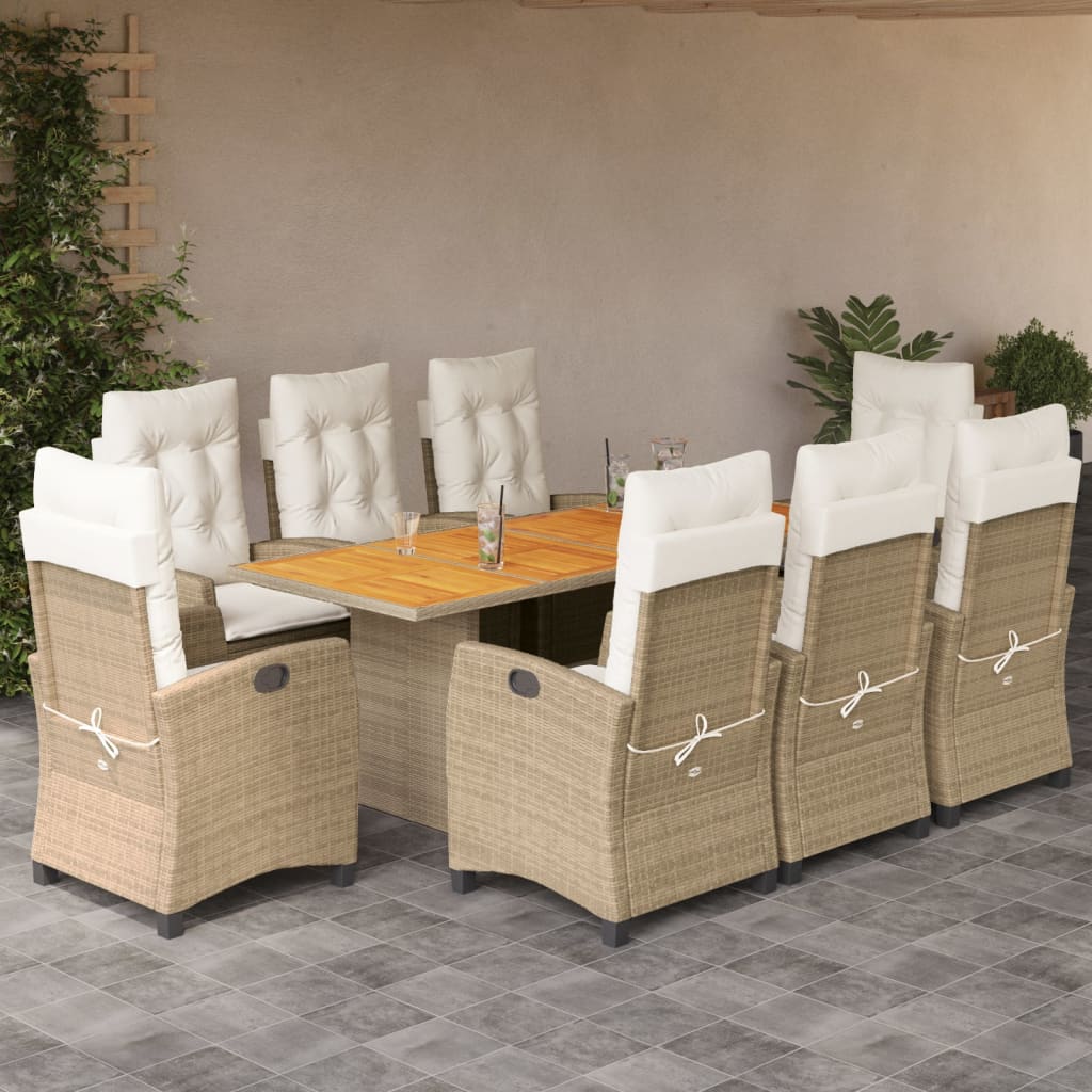 9-delige Tuinset met kussens poly rattan beige – afbeelding 1