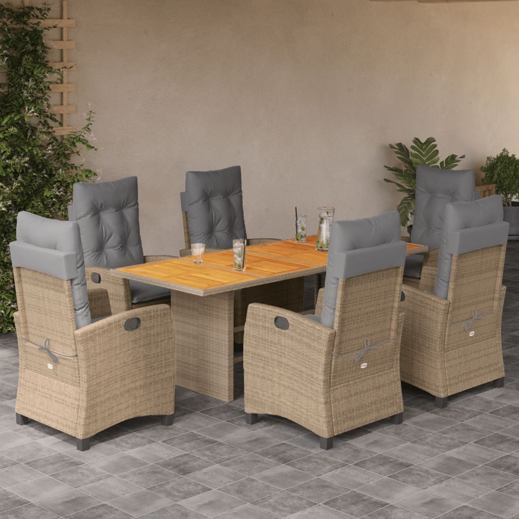 7-delige Tuinset met kussens poly rattan gemengd beige – afbeelding 1