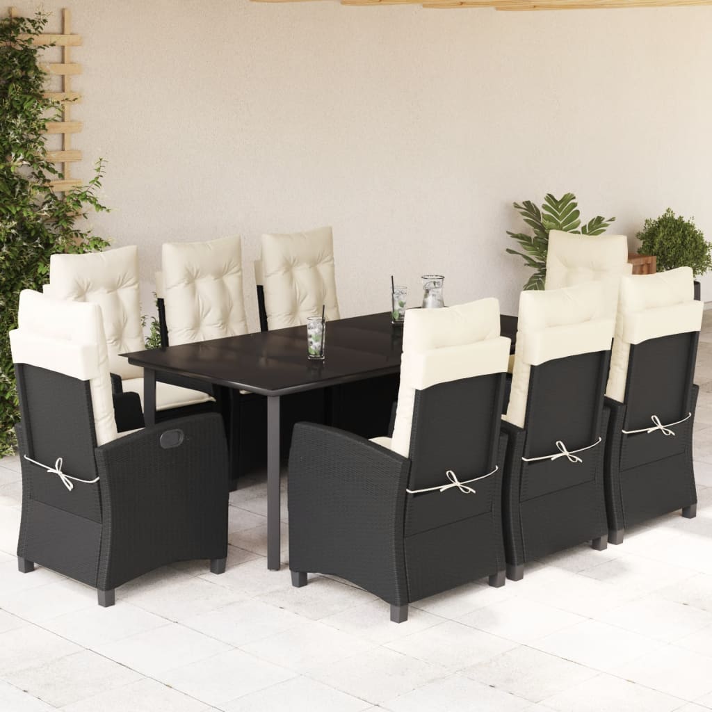 9-delige Tuinset poly rattan zwart – afbeelding 1