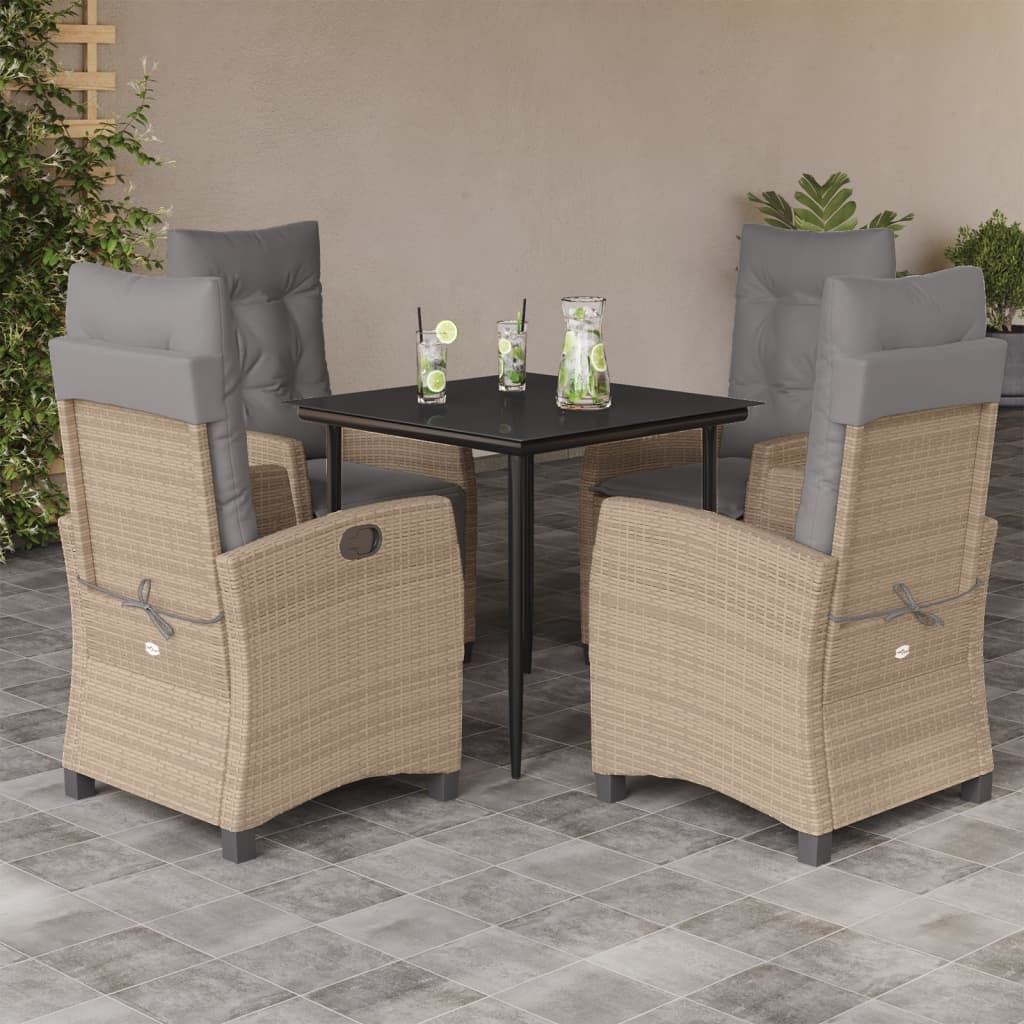 5-delige Tuinset met kussens poly rattan gemengd beige