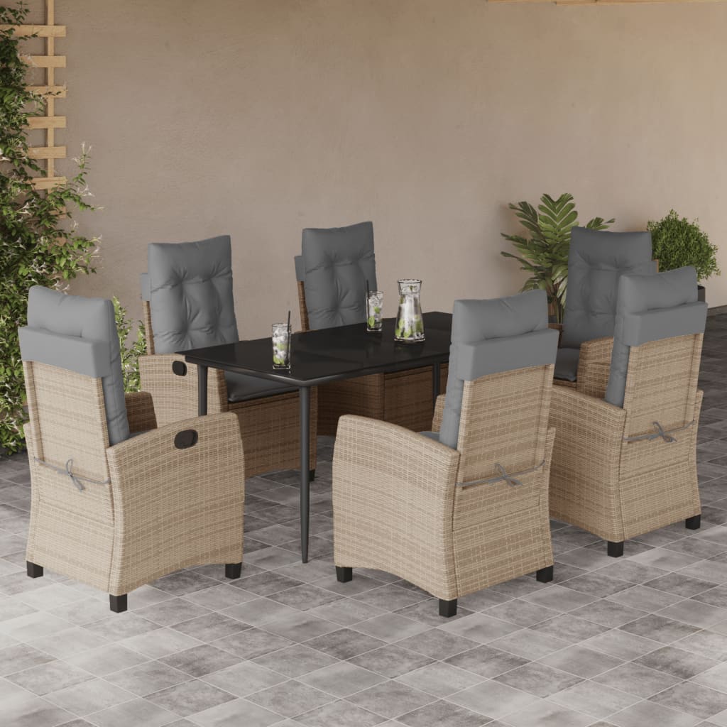 7-delige Tuinset met kussens poly rattan gemengd beige – afbeelding 1