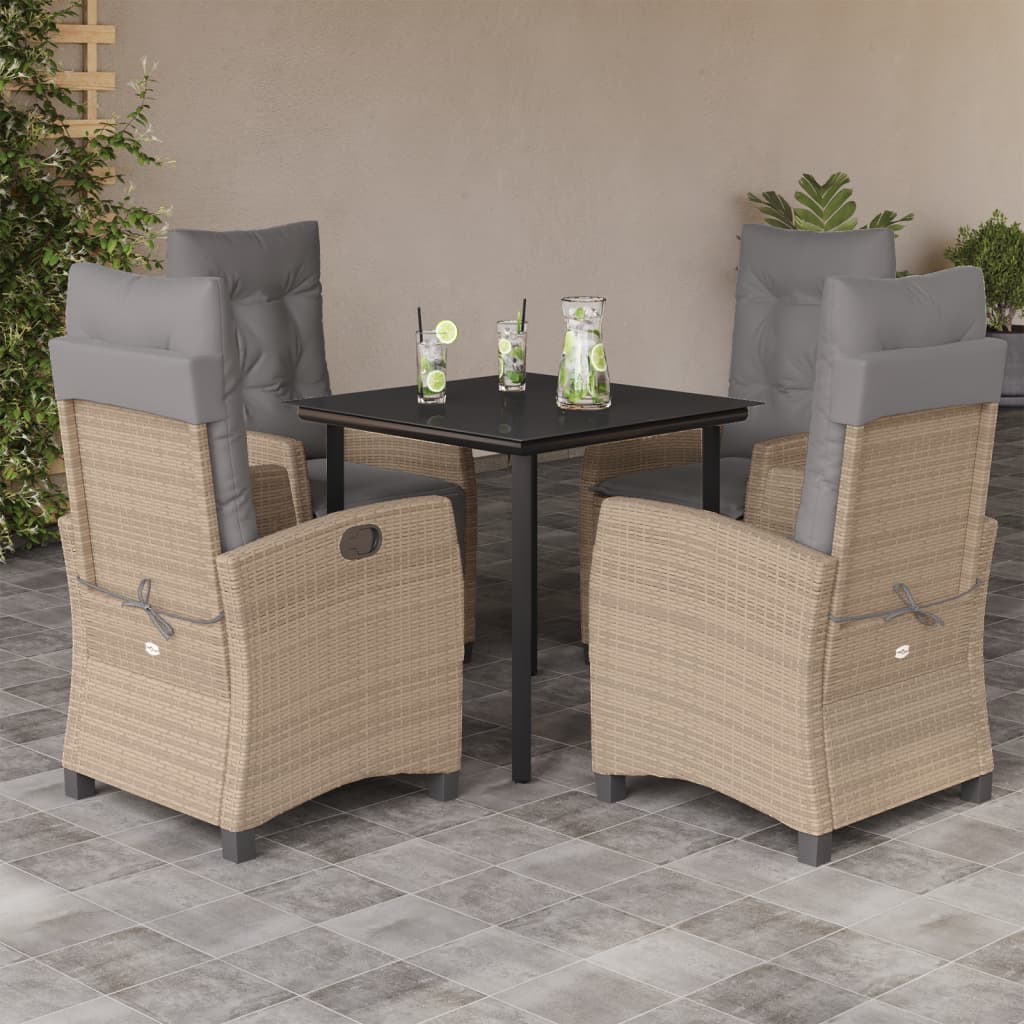 5-delige Tuinset met kussens poly rattan gemengd beige – afbeelding 1