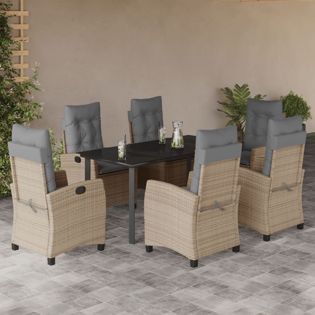 7-delige Tuinset met kussens poly rattan gemengd beige – afbeelding 1