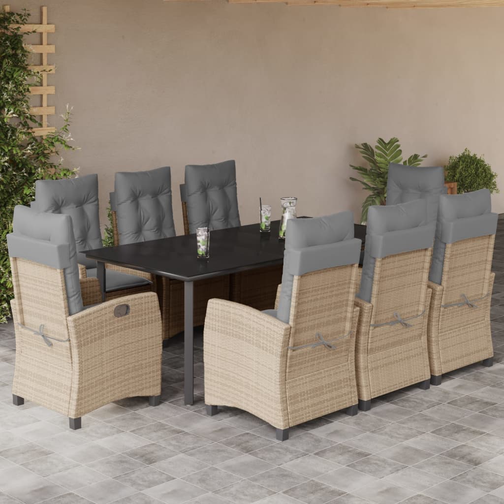 9-delige Tuinset met kussens poly rattan gemengd beige – afbeelding 1