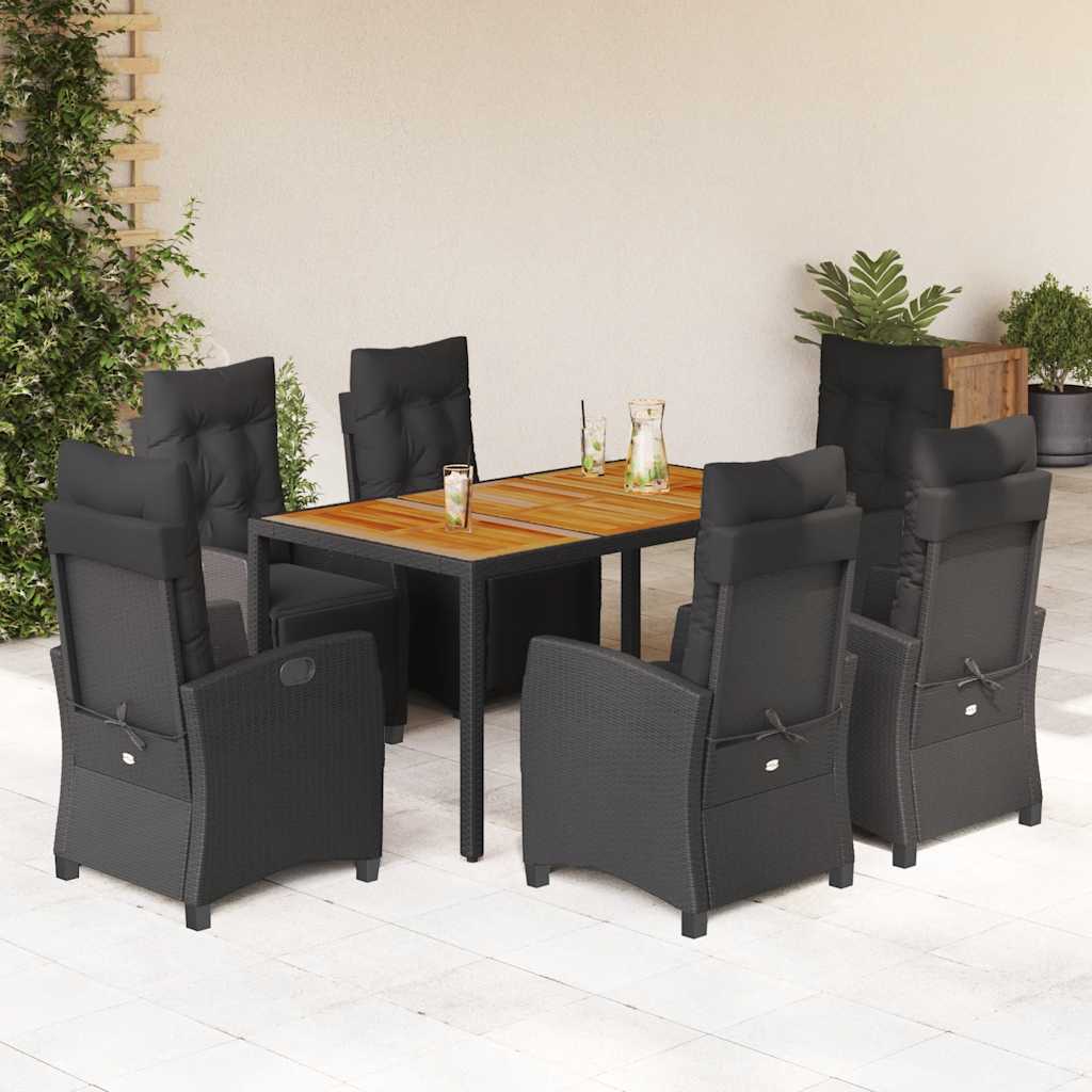 7-delige Tuinset met kussens poly rattan zwart